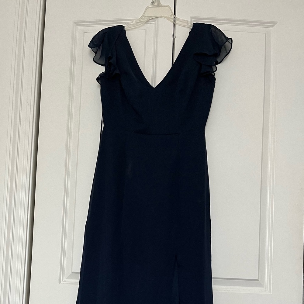 AFTER SIX Midnight Ruffle Sleeve V Neck Mermaid Dress with Slit - Picture 9 of 11